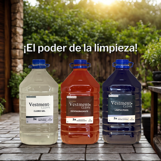 TRIPACK LIMPIEZA PROFUNDA, DESENGRASANTE, CLORO GEL Y LIMPIA PISOS