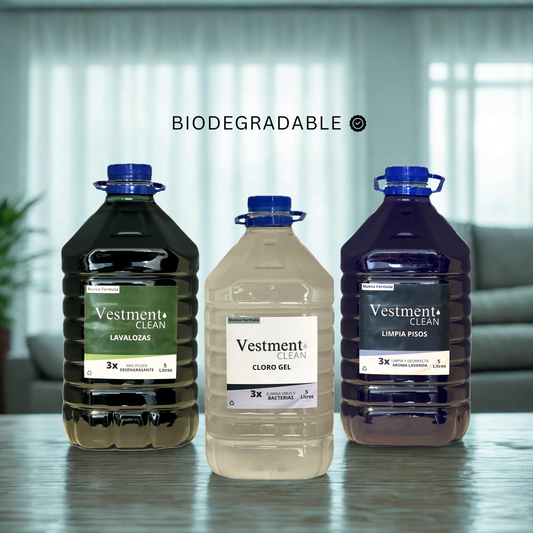 TRIPACK DESINFECTANTE Limpia Pisos 5L + Cloro gel 5L + Lavalozas 5L