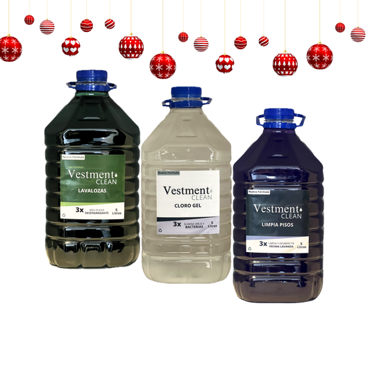 TRIPACK DESINFECTANTE Limpia Pisos 5L + Cloro gel 5L + Lavalozas 5L