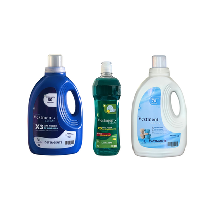 PAQUETE FAMILIAR COMPLETO Detergente 3L + Suavizante 3L + Lavalozas 1L